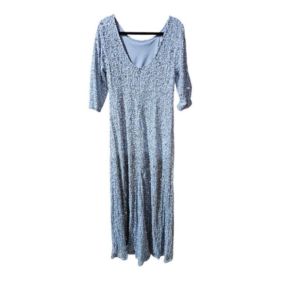 SOLD!!ADRIANNA PAPELL Light Blue Sequin 3/4 Sleeve Gown - Size 16 NWT - Picture 4 of 14